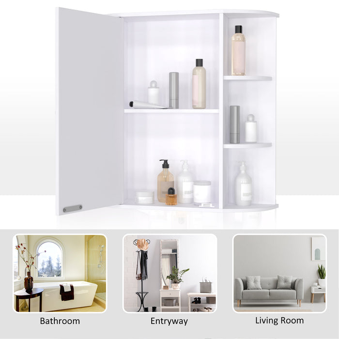 Wall-Mounted Bathroom Mirror Cabinet - Single Door Organizer with 2-Tier Shelves - Space-Saving White Storage Solution for Toiletries and Essentials
