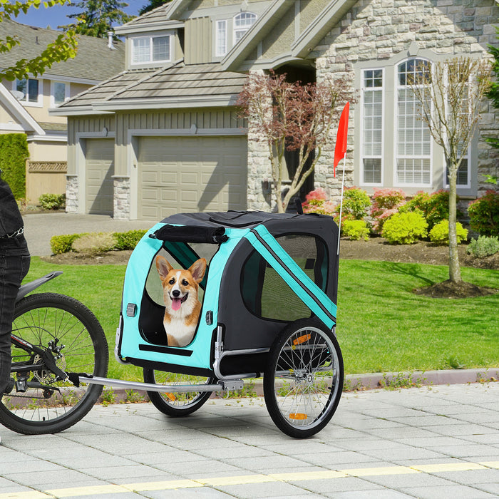 Folding Pet Bicycle Trailer - Steel Frame Dog Carrier with Jogger Stroller Option and Suspension System - Ideal for Active Pet Owners, Green & Grey Design