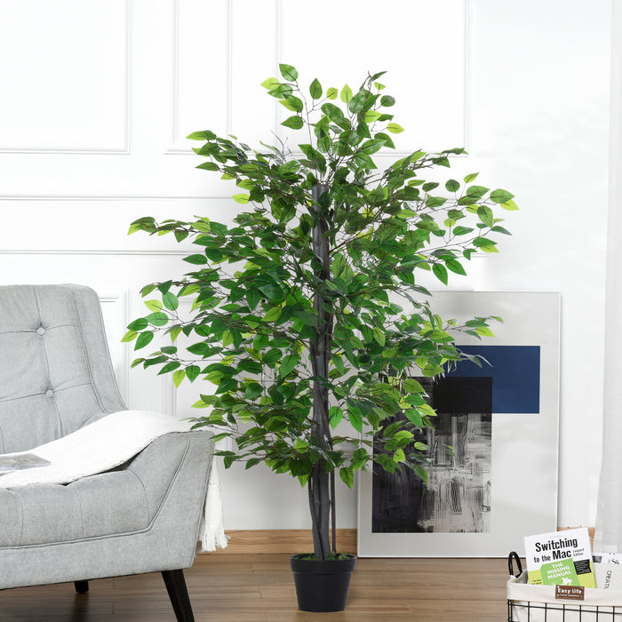 Artificial Banyan Tree 145cm - Lifelike Green Faux Plant with Cement Pot, Indoor/Outdoor Decor - Home & Office Vibrant Greenery Accent