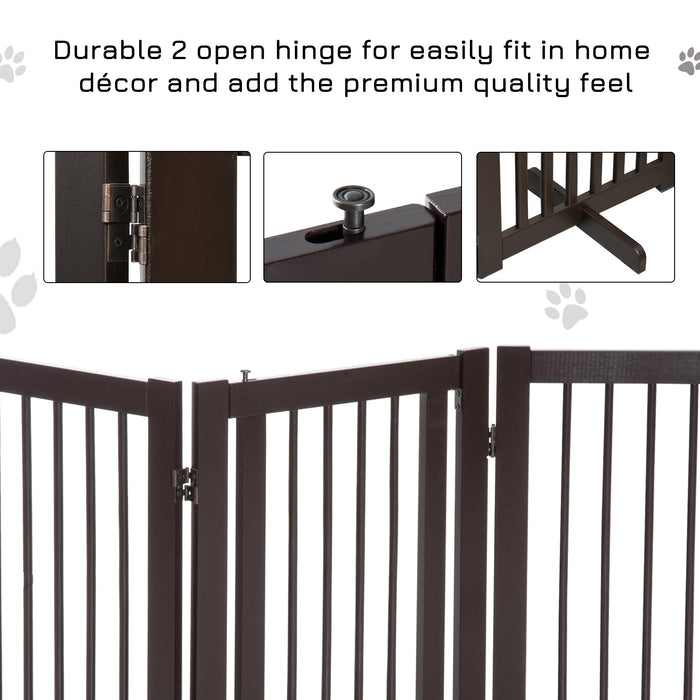 Freestanding Wooden Pet Gate with Latch - Dog Barrier for Stairs and Doorways, Foldable Safety Fence, Deep Brown, 155 x 76 cm - Ideal for Keeping Pets Secure and Safe in Home