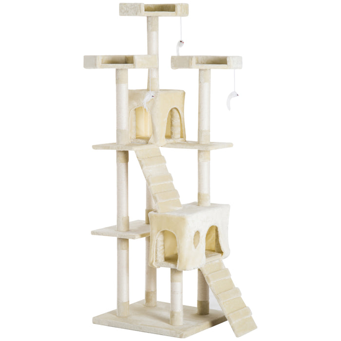 Cat Tower Centre Sisal - Multi-Level Kitten Tree with Scratch Post, Scratcher, Climbing Toy and Bed - 181cm Tall for Playful Cats and Kittens