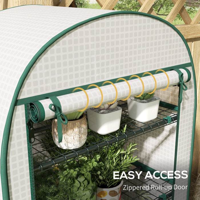 Mini Greenhouse with Storage Shelves - Durable Metal Frame & Roll-Up Zippered Door, 80x49x160 cm, PE Cover - Ideal for Outdoor Gardening and Plant Protection