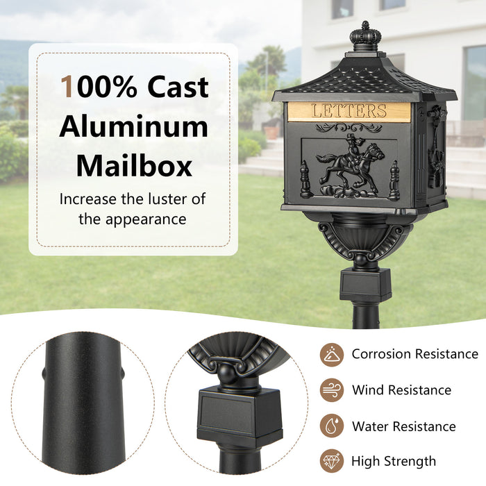 Cast Aluminium Heavy-Duty Mailbox - Baffle Door Design with Expansion Bolts in Black - Ideal for Secure Residential Mail Delivery