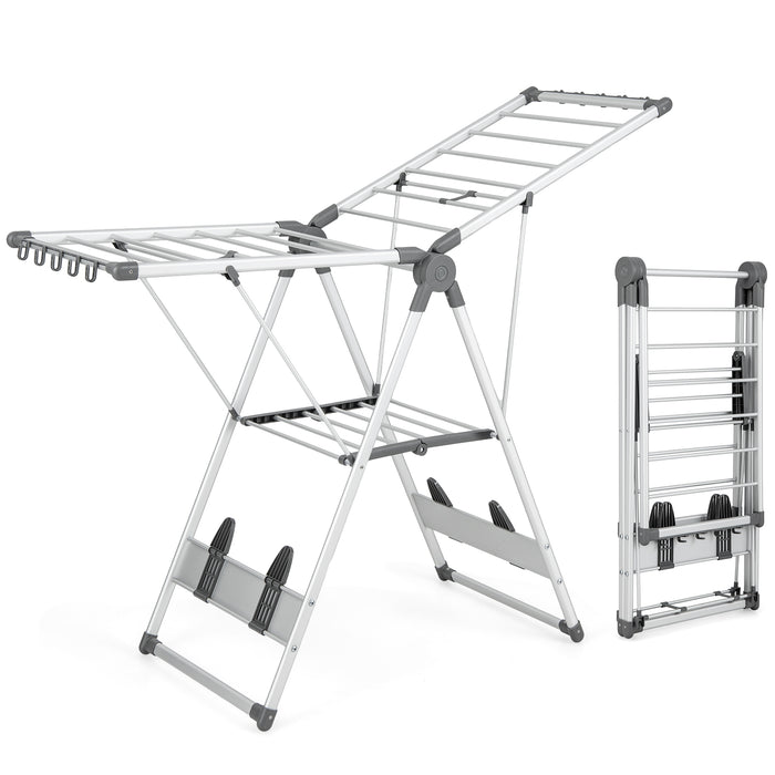 Aluminum 2-Layer Foldable Drying Rack - Clothes Hanging Stand, Space-Saving Design - Ideal for Small Homes and Apartments