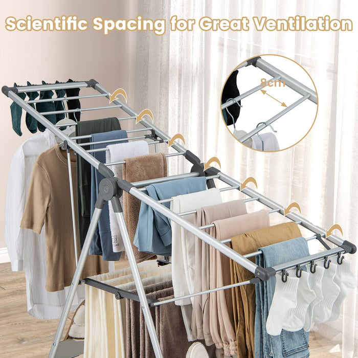 Aluminum 2-Layer Foldable Drying Rack - Clothes Hanging Stand, Space-Saving Design - Ideal for Small Homes and Apartments