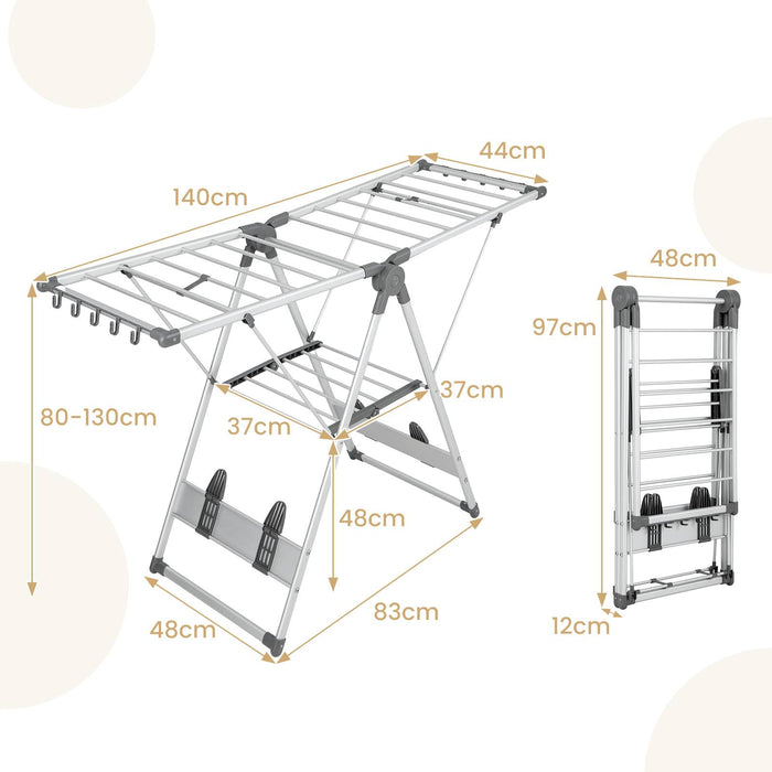 Aluminum 2-Layer Foldable Drying Rack - Clothes Hanging Stand, Space-Saving Design - Ideal for Small Homes and Apartments