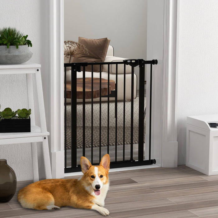 Adjustable Metal Dog Gate, 74-80cm Width - Black Safety Barrier for Pets - Ideal for Indoor Use to Keep Dogs Contained