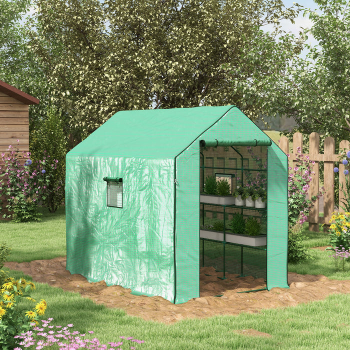 3-Tier Walk-In Greenhouse - Sturdy PE Cover, Roll-Up Entrance, Ventilated Mesh Windows - Ideal for Garden Plant Growth and Protection, 140x213x190cm