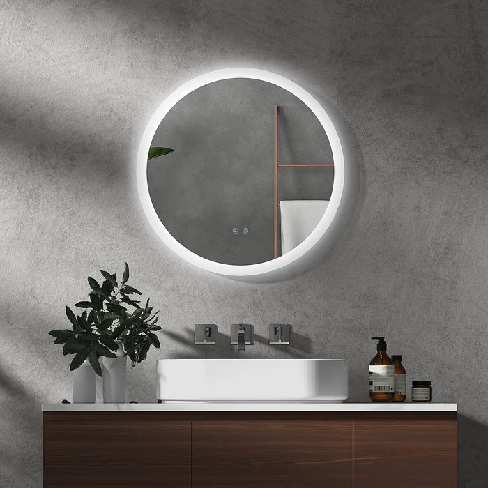 LED Illuminated Round Bathroom Mirror - 60cm with 3 Colour Temperatures, Anti-Fog, Aluminium Frame - Ideal for Modern Bathrooms and Vanity Areas