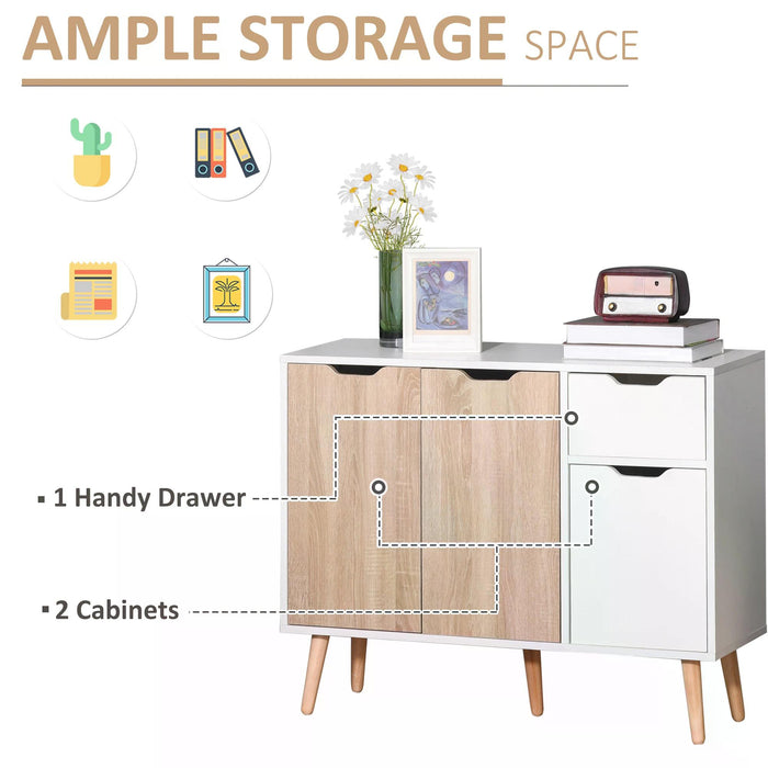 Floor Standing Sideboard Storage Cabinet with Drawer - Bedroom, Living Room, Home Office Organizer in Natural Finish - Space-Saving Storage Solution
