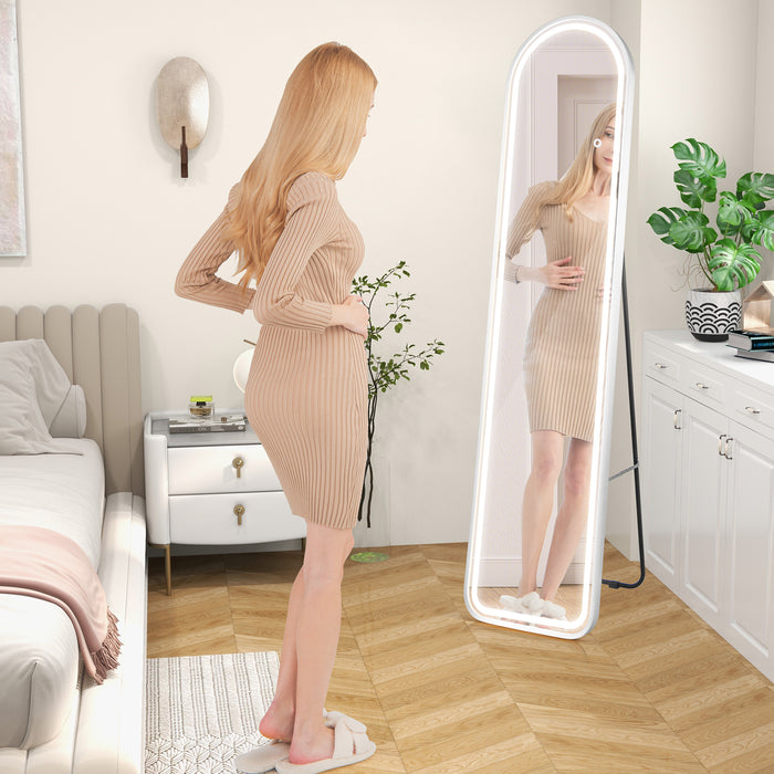 Arch - LED Lit Full-Length Mirror with 3 Color Lighting Options in White - Ideal for Styling and Dressing Needs