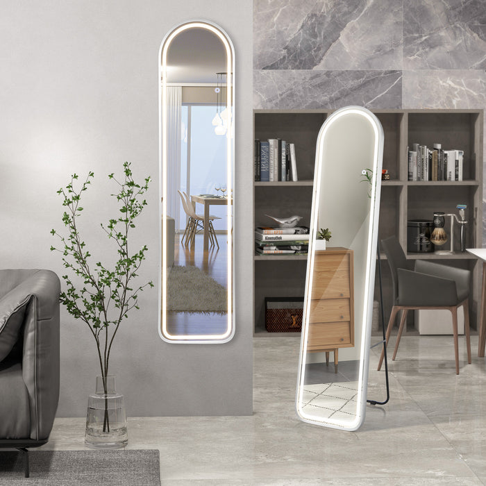 Arch - LED Lit Full-Length Mirror with 3 Color Lighting Options in White - Ideal for Styling and Dressing Needs