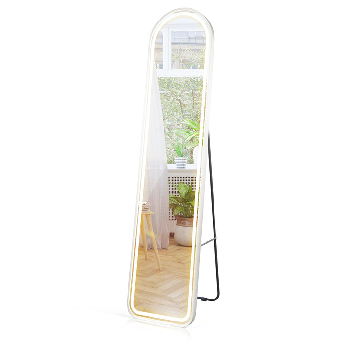 Arch - LED Lit Full-Length Mirror with 3 Color Lighting Options in White - Ideal for Styling and Dressing Needs