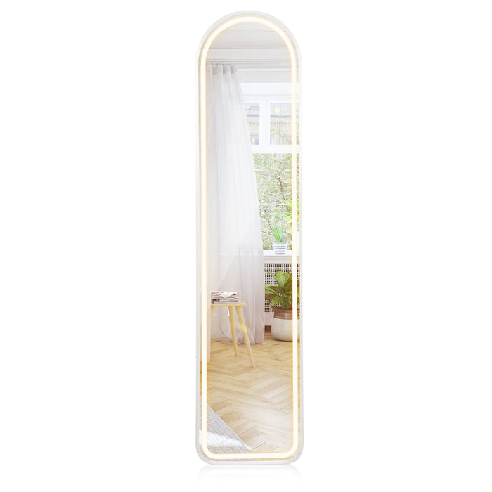 Arch - LED Lit Full-Length Mirror with 3 Color Lighting Options in White - Ideal for Styling and Dressing Needs