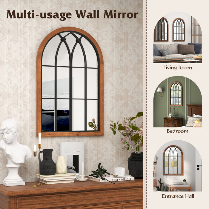 Arched Window Finished Wall Mirror - Mounted with Back Board in Natural Color - Ideal for Home Decor and Increasing Space Perception