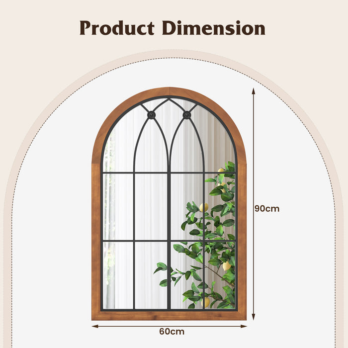 Arched Window Finished Wall Mirror - Mounted with Back Board in Natural Color - Ideal for Home Decor and Increasing Space Perception