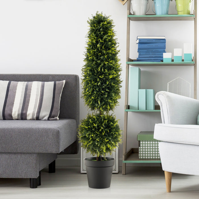 120 CM Artificial Topiary - Boxwood Tree with Cement-Filled Flowerpot - Perfect for Indoor and Outdoor Decorations