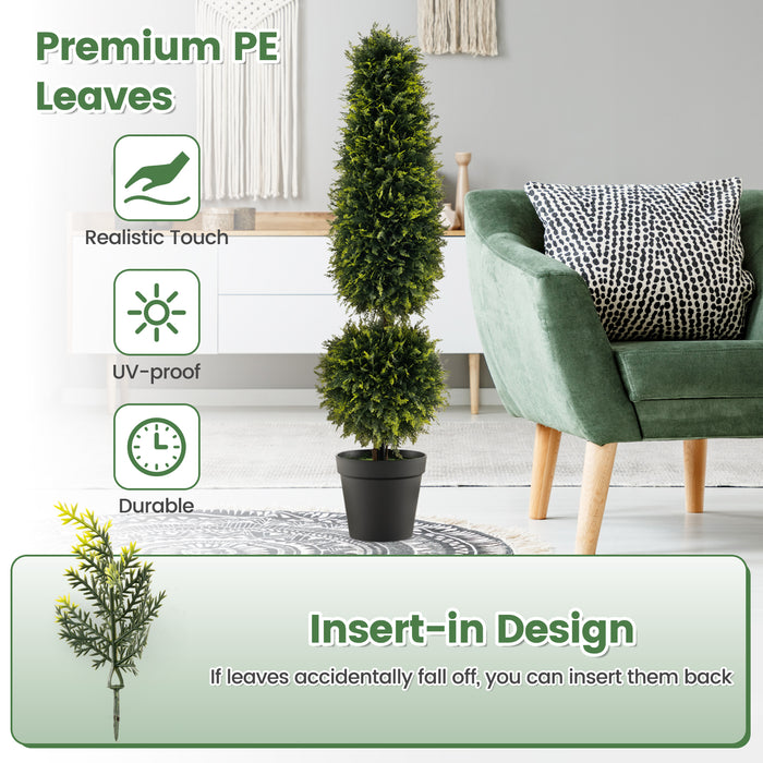 120 CM Artificial Topiary - Boxwood Tree with Cement-Filled Flowerpot - Perfect for Indoor and Outdoor Decorations