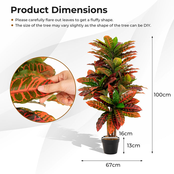 Artificial Croton Plant - Faux Tropical Croton Palm Tree for Interior Decor - Ideal Home Accent for Nature Lovers
