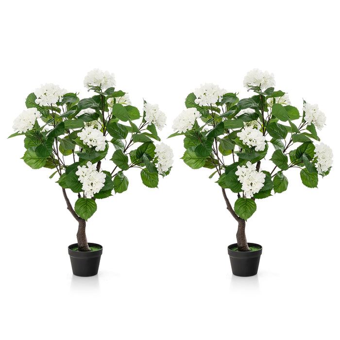 Hydrangea Artificial Plant - 11 White Flower Tree Decoration - Ideal for Home and Office Decor