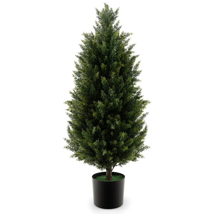 Artificial Topiary Cedar - 93 CM Tall, Comes with Cement Plastic Pot - Perfect for Indoor or Outdoor Décor