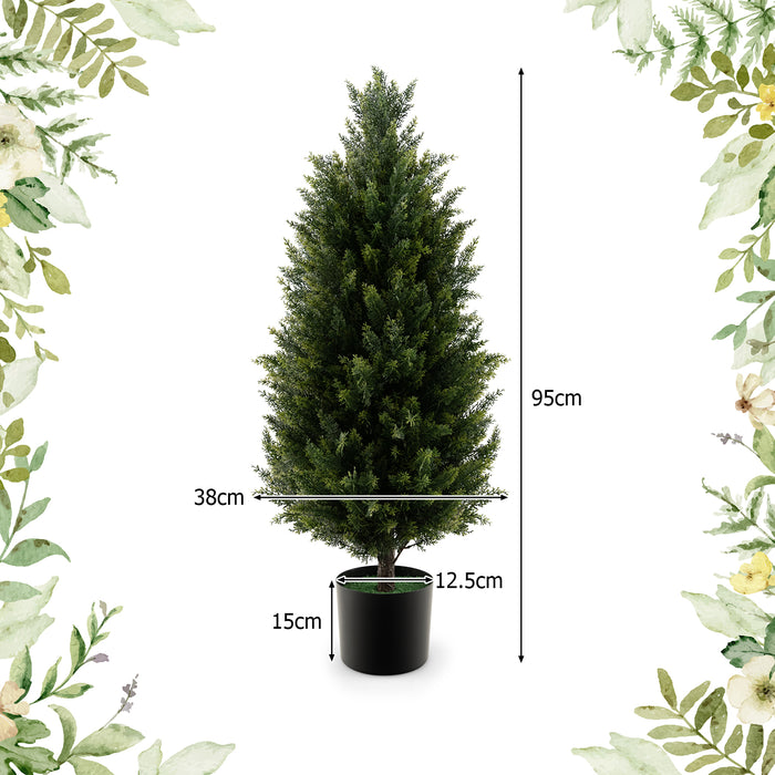 Artificial Topiary Cedar - 93 CM Tall, Comes with Cement Plastic Pot - Perfect for Indoor or Outdoor Décor