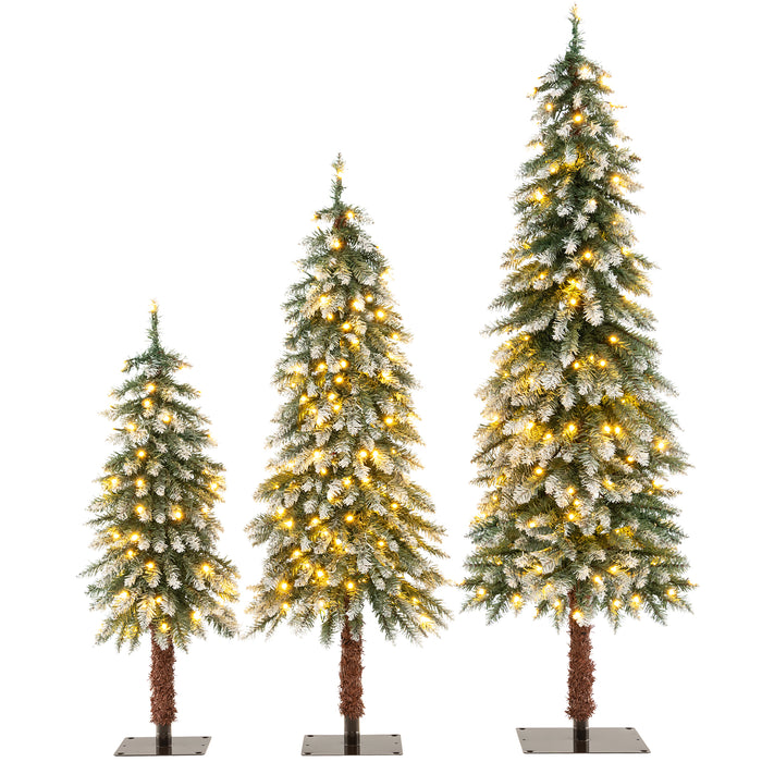 Artificial Christmas Tree Collection - Set of 3 with PVC Branch Tips and Warm White LED Lights - Ideal Festive Decor for Home or Office