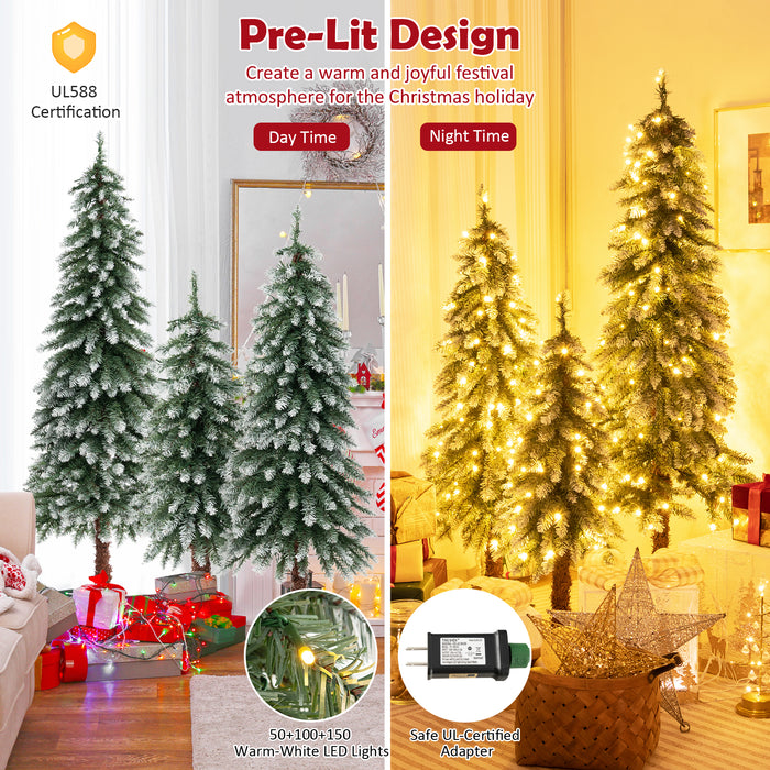 Artificial Christmas Tree Collection - Set of 3 with PVC Branch Tips and Warm White LED Lights - Ideal Festive Decor for Home or Office