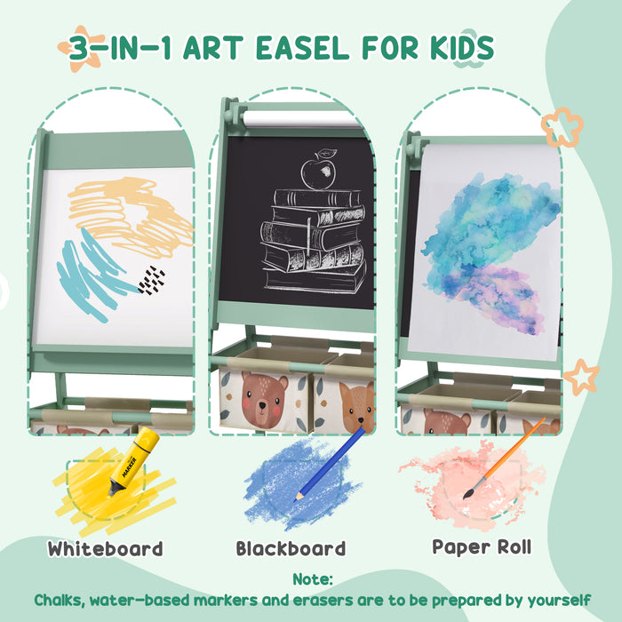 Kids Activity Furniture Set with Easel - Table, Chair and Art Station Combo with Paper Roll and Storage Baskets - Creative Space for Young Artists and Learners