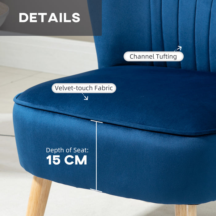 Velvet Tub Chair with Matching Ottoman - Plush Curved Back Accent Seat with Padded Cushioning and Sturdy Wooden Legs - Elegant Home Seating for Living Room or Lounge Space, Dark Blue