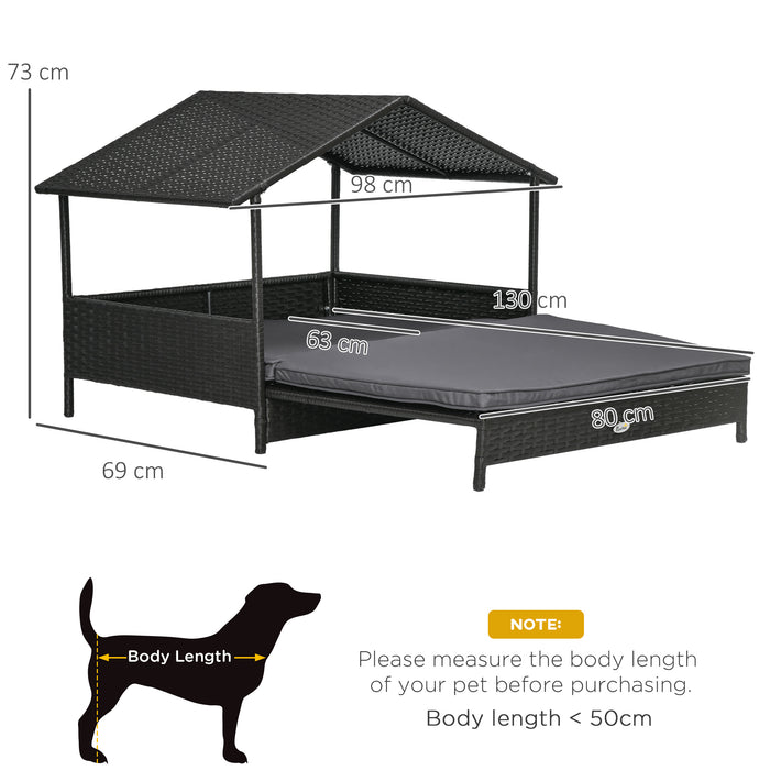 Extendable Elevated Canine Lounger - Rattan Pet Abode with Water-Resistant Top, Detachable Plush Padding - Ideal for Small to Medium Dogs in Stylish Grey