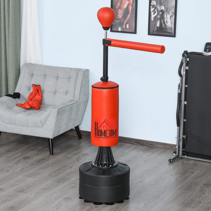 HOMCOM Adjustable Boxing Punching Bag Stand - Includes Flexible Rotating Arm and Speed Ball with Fillable Water Base - Ideal for Reflex and Coordination Training