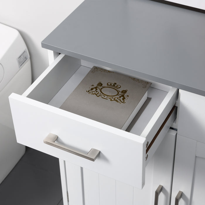 Freestanding Wooden Bathroom Floor Cabinet with 2 Drawers - Double Doors & Adjustable Shelf Storage Cupboard, Elegant White - Ideal for Organizing Toiletries and Linens