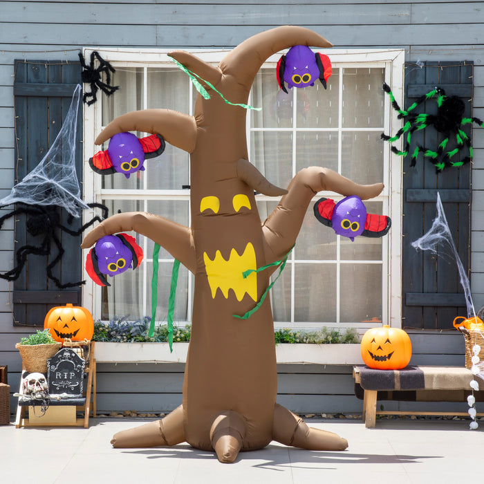8ft Inflatable Halloween Ghost Tree with Bats - LED-Lit Blow-Up Outdoor Decor with Upside-Down Bats - Perfect for Spooky Yard Displays and Nighttime Ambiance
