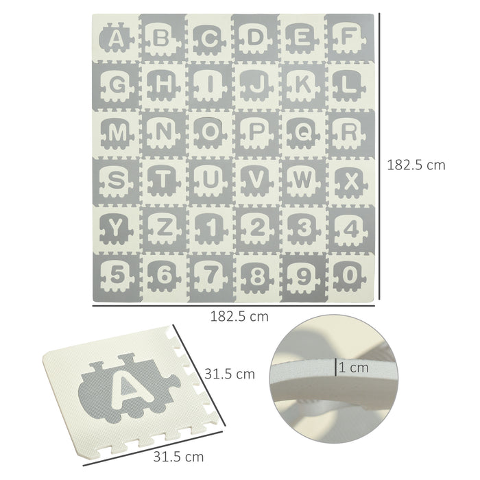 Kids Educational EVA Foam Play Mat with Letters and Numbers - 36 Pcs Non-Toxic Puzzle Floor Tiles for Toddlers - Anti-Slip Crawling & Learning Area 31.5 x 31.5 Inches