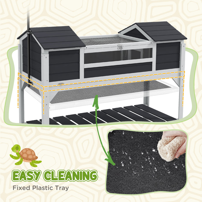 Wooden Tortoise Habitat with Lamp Holder - Dual Chambers & Storage Space, Removable Tray - Ideal for Reptile Comfort & Easy Maintenance