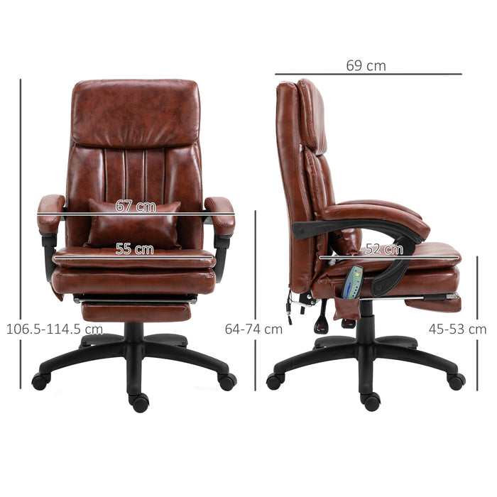 Ergonomic High Back Gaming Chair - Recliner with Footrest, 7-Point Massage, Adjustable Height, PU Leather in Brown - Perfect for Gamers and Office Workers