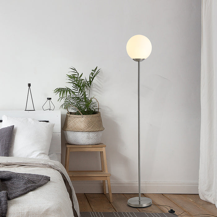 Metal Frame Glass Globe Floor Lamp, 171cm - Modern Sphere Light with Pedal Switch for Home and Office - Elegant Illumination for Living Room Spaces, Grey