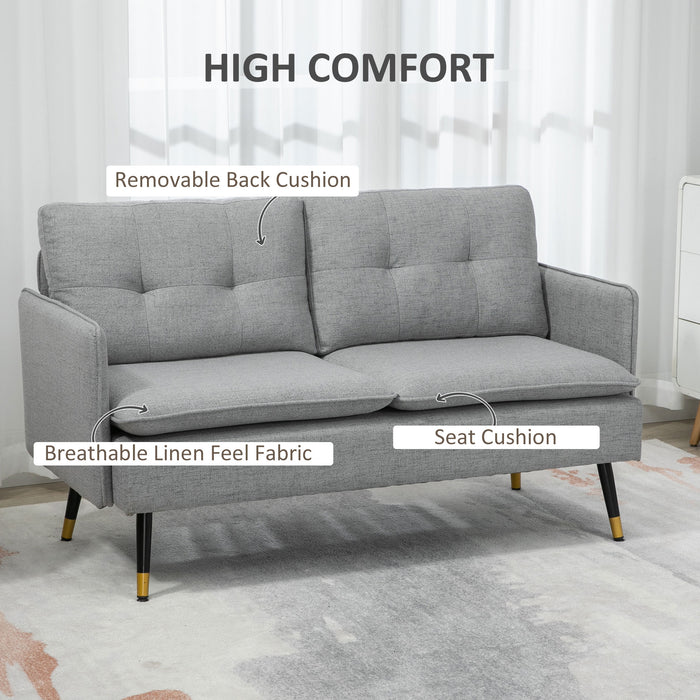 2-Seater Button-Tufted Loveseat - Grey Fabric Couch for Living Room with Cushions - Cozy Seating Solution for Couples and Small Spaces
