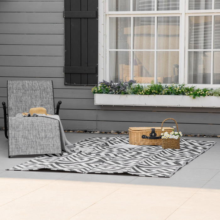 Outdoor Reversible Rug - 152 x 243 cm Black & White Plastic Straw Mat - Ideal for RV Camping, Garden, Deck, and Indoor Picnic