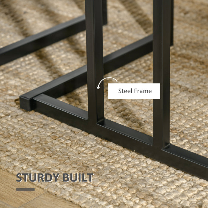 Concrete-Effect Dining Ensemble for Four - Steel-Framed Kitchen Table & Bench Set with Grey Finish - Ideal for Family Meals and Small Space Dining