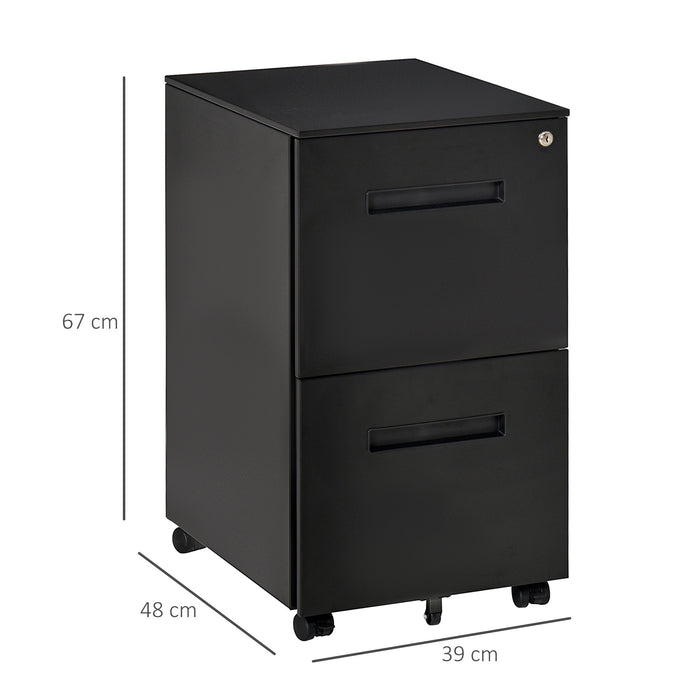 Mobile Vertical File Cabinet with 2 Drawers - A4 Document Storage, Adjustable Partition Organizer - Ideal for Office Filing and Organization