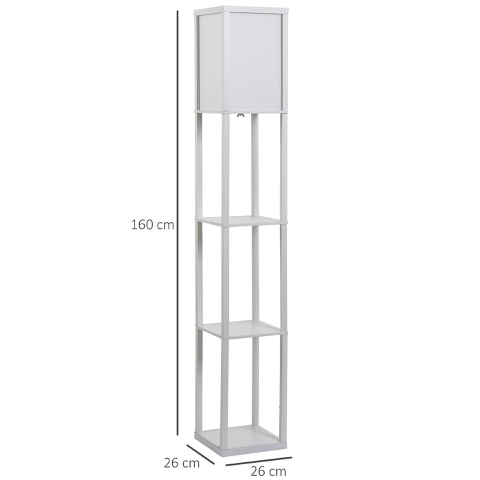 Modern White Floor Lamp with 4-Tier Shelving - Stylish Reading and Illumination Solution - Ideal for Organized Space and Cozy Atmospheres
