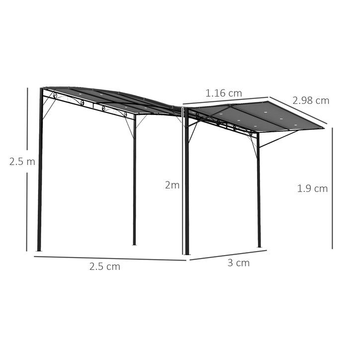 Wall Mount Patio Gazebo Awning - 3x2.5m Metal Outdoor Shelter with Door and Window - Elegant Charcoal Grey Canopy for Garden Protection