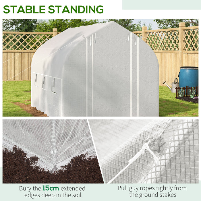 Walk-In Polytunnel Greenhouse 3x2m - Zipped Roll-Up Sidewalls with Mesh Door and Windows, PE Cover in White - Ideal for Year-Round Plant Protection and Growth