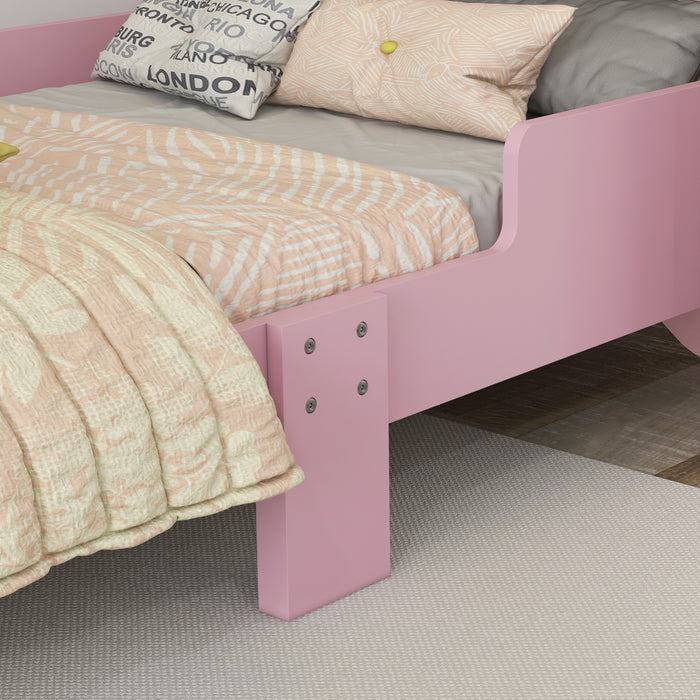 Kids Cat Design Toddler Bed - Sturdy Bedroom Furniture with Guardrails, 143cm Length, Fits 3-6 Year Olds - Adorable Pink Cat Themed Bed for Children