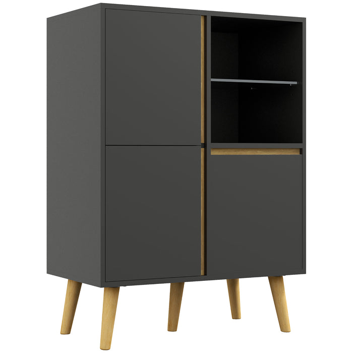 Elegant Tempered Glass Storage Cabinet - Sideboard with Adjustable Shelves and Solid Wood Legs - Ideal for Dining Room Organization and Display
