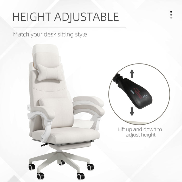Ergonomic High Back Reclining Office Chair - Lumbar Support, Adjustable Height, Swivel with Footrest in White - Ideal for Long Working Hours and Comfort Seating