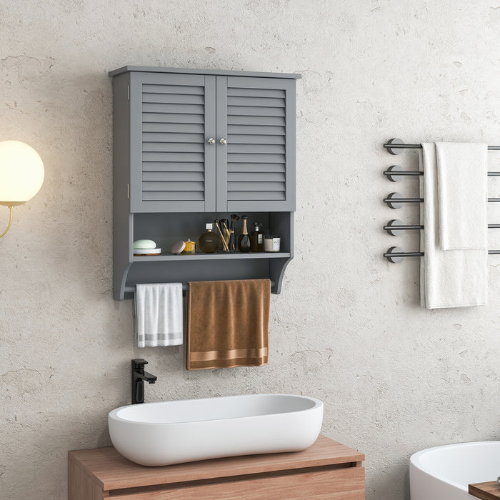 Grey Bathroom Wall Cabinet - 2-Door Design with Adjustable 3-Position Shelf - Ideal for Bathroom Storage Solutions