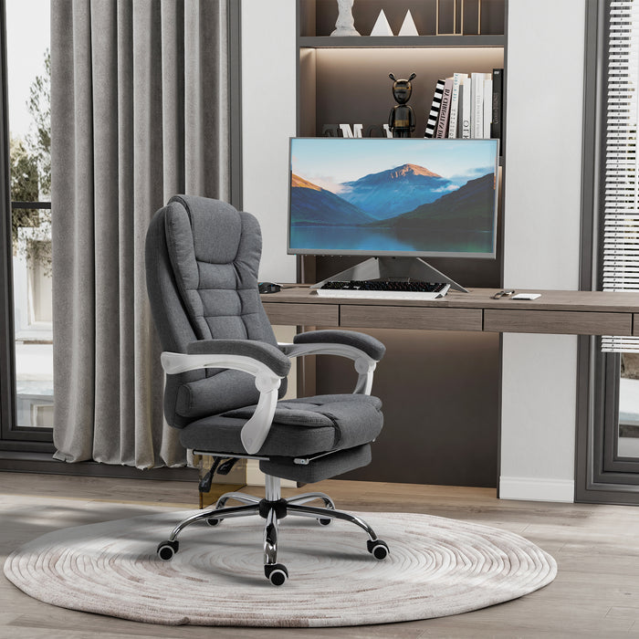 Executive Desk Chair with Retractable Footrest - Rolling Task Recliner, Tilt Function, Grey - Ideal for Home Office and Comfortable Working
